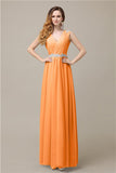 A-line Chiffon V-Neck Floor-Length Long Bridesmaid Dresses