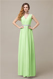 A-line Chiffon V-Neck Floor-Length Long Bridesmaid Dresses