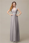 A-line Chiffon V-Neck Floor-Length Long Bridesmaid Dresses