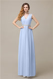 A-line Chiffon V-Neck Floor-Length Long Bridesmaid Dresses