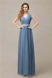 A-line Chiffon V-Neck Floor-Length Long Bridesmaid Dresses