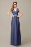 A-line Chiffon V-Neck Floor-Length Long Bridesmaid Dresses