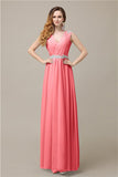 A-line Chiffon V-Neck Floor-Length Long Bridesmaid Dresses