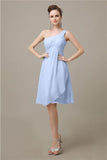 A-line Chiffon One Shoulder Knee-Length Short Bridesmaid Dresses