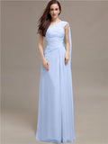 Chiffon A-line One-Shoulder Sleeveless Floor-Length Bridesmaid Dresses