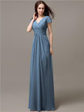 Elegant V-neck Short Sleeves A-line Floor-Length Bridesmaid Dresses