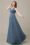 One-Shoulder A-line Beaded Chiffon Floor-Length Bridesmaid Dresses