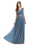 Elegant A-Line V-Neck Lace Chiffon Long Bridesmaid Dresses