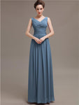 Simple V-Neck Pleats Chiffon Long Bridesmaid Dresses