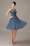 A-line Chiffon V-Neck Knee-Length Short Bridesmaid Dresses