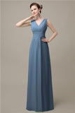 Simple A-line Chiffon V-Neck Floor-Length Long Bridesmaid Dresses