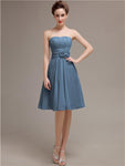 Pretty Strapless Flower Belt A-line Knee-Length Bridesmaid Dresses