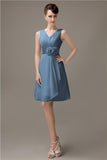 Cheap A-line Chiffon V-Neck Sleeveless Short Bridesmaid Dresses