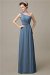 Simple A-line Chiffon One Shoulder Floor-Length Long Bridesmaid Dresses.