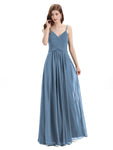 Pleated A-line Spaghetti Straps Chiffon Long Bridesmaid Dresses