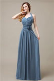 Pretty A-line Chiffon Hatler Floor-Length Bridesmaid Dresses