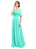 A-line V-neck Cap Sleeves Sleeves Chiffon Long Bridesmaid Dresses