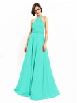 Chiffon A-line Halter Sleeveless Floor-Length Bridesmaid Dresses