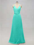 A-line V Neck Floor Length Bridesmaid Dresses