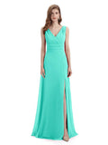 A-line Sleeveless V-Neck Side Slit Floor-Length Bridesmaid Dresses