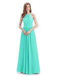 A-line Sleeveless High Neck Floor-Length Bridesmaid Dresses