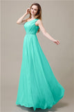 One-Shoulder A-line Beaded Chiffon Floor-Length Bridesmaid Dresses