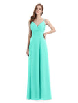 Chiffon Spaghetti Strap V-neck Floor-Length Long Bridesmaid Dresses