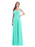 Chiffon Spaghetti Strap V-neck Floor-Length Long Bridesmaid Dresses