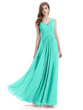 Simple V-neck Chiffon Floor-Length Long Bridesmaid Dresses