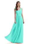 A-Line V-Neck Pleats Chiffon Long Bridesmaid Dresses