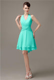 High-low Chiffon A-line Halter Short Bridesmaid Dresses