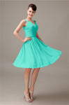 A-line Chiffon V-Neck Knee-Length Short Bridesmaid Dresses