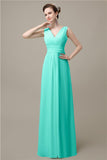 Simple A-line Chiffon V-Neck Floor-Length Long Bridesmaid Dresses