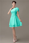 Popular A-line Chiffon One Shoulder Ruffle Sleeves Short Bridesmaid Dresses