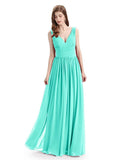 Simple Spaghetti Straps Chiffon A-line Sleeveless Floor-Length Bridesmaid Dresses