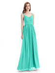 Spaghetti Straps Chiffon A-line Sleeveless V-neck Floor-Length Bridesmaid Dresses