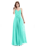 Pleated A-line Spaghetti Straps Chiffon Long Bridesmaid Dresses