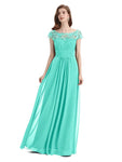 Elegant A-line Short Sleeve  Floor-Length Bridesmaid Dresses