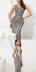 Sparkly Real Made Silver Mermaid V-Neck High Quality  Long Prom Dresses With Beads, Evening Dresses LMX1151