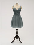 A-line Strap Chiffon Applique Short Bridesmaid Dresses