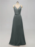 A-line V Neck Floor Length Bridesmaid Dresses