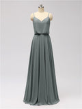 A-line Spaghetti Strap Chiffon Floor Length Bridesmaid Dresses