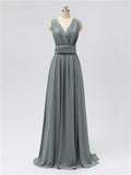 A-line Convertable V Neck Floor Length Jersey Bridesmaid Dresses