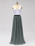 Two Pieces A-line V Neck Floor Length Bridesmaid Dresses