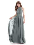 A-line Halter Elegant Chiffon Long Bridesmaid Dresses