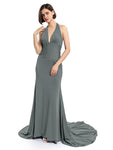 Deep V-neck Halter Mermaid Long Bridesmaid Dresses