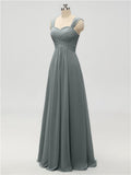 A-line Strap Chiffon Floor Length Long Bridesmaid Dresses