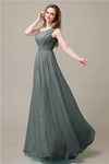 One-Shoulder A-line Beaded Chiffon Floor-Length Bridesmaid Dresses