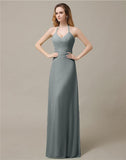 Halter Chiffon A-line Sleeveless Floor-Length Bridesmaid Dresses