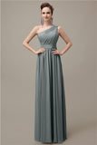 Charming One-shoulder A-line Chiffon Floor-Length Long Bridesmaid Dresses